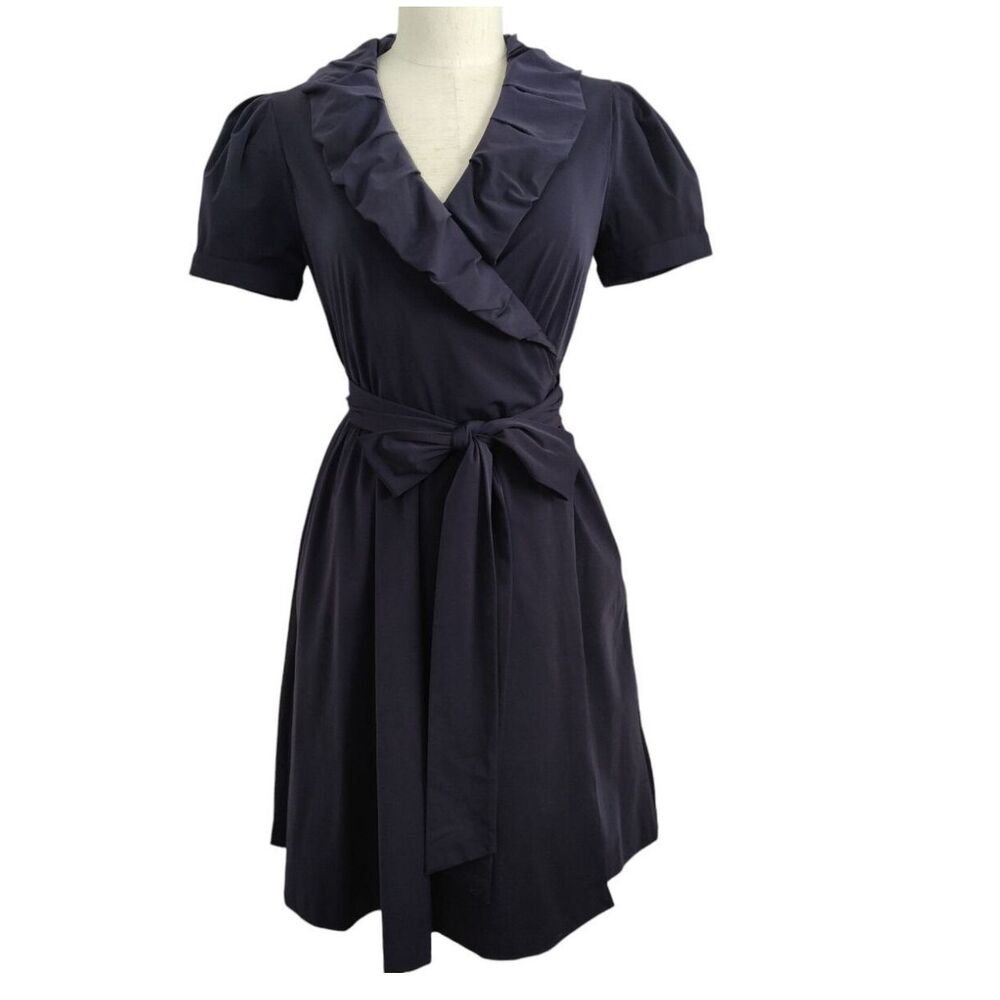 DVF Diane Von Furstenberg Bethania Wrap Dress 12 Blue Cap Bubble Collar New